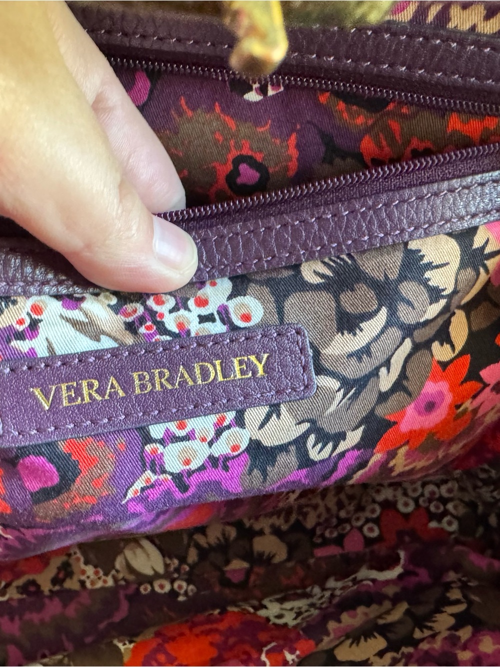 Vera Bradley Leather Quilted Top-Handle Satchel in Deep Plum - Picture 10 of 10